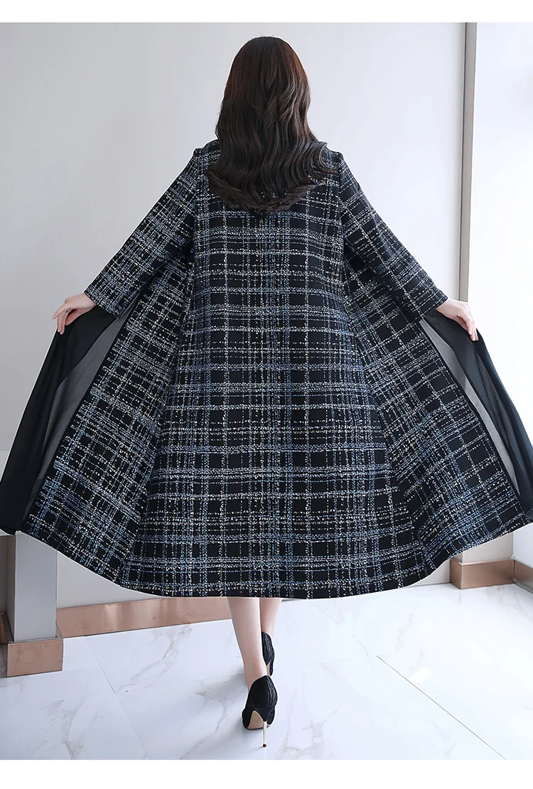 Fashion Casual Mantle Spring And Autumn New Style Plaid Trench Coat Women's Long Outdoor Shawl Coat over-the-Knee Korean-st
