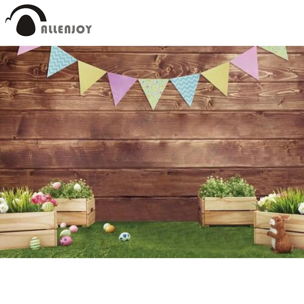 

Allenjoy Spring Easter Fabric Background Wooden Eggs Baby Shower Grass Colourful Decor Newborn Portrait Photobooth Backdrop