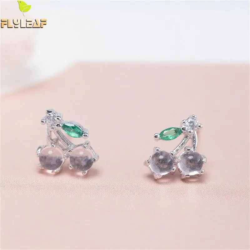 

Flyleaf Cubic Zirconia Lovely Cherry Fruit 100% 925 Sterling Silver Stud Earrings For Women Tiny Earings Fashion Jewelry Fine