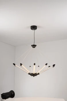 

Nordic Wrought Iron Chandelier Postmodern Electroplating Gold Bronze Geometric Line Pendant Lamp Bedroom Dining Room Suspension