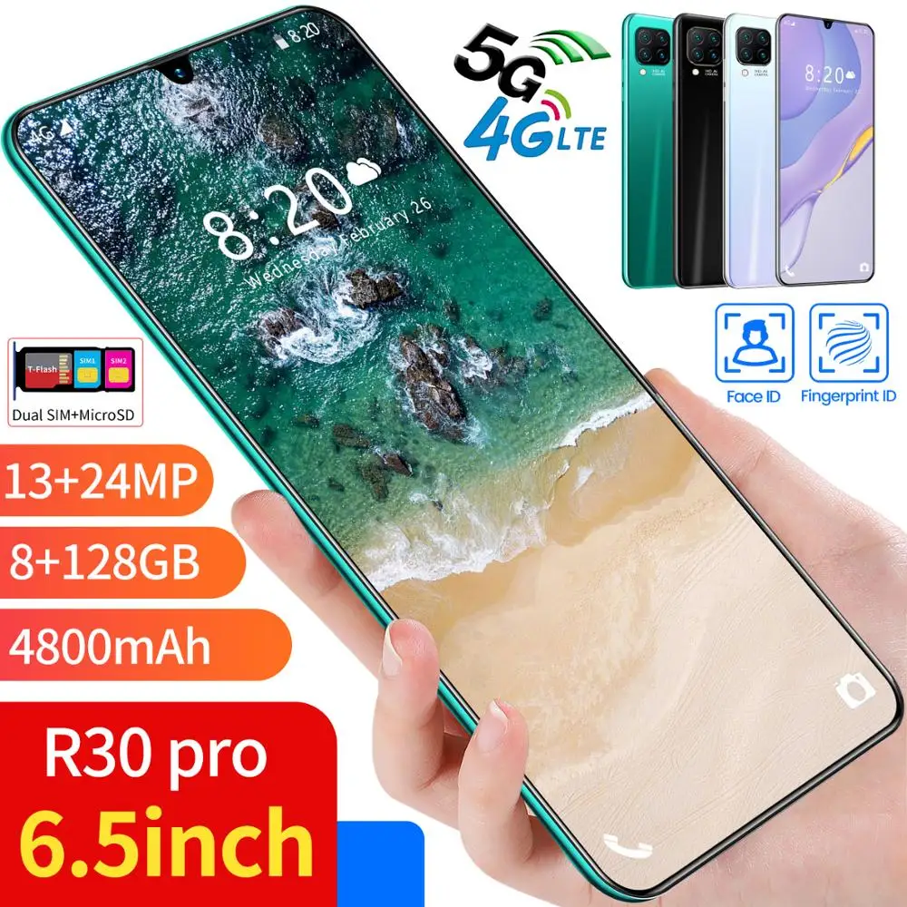 

Global Version R30 PRO Mobile Phone 6.5 " 855 Cellphone 5600mAh 8GB RAM 256GB ROM 8 Core 4G LTE Android 9.1 Dual SIM Smart phone