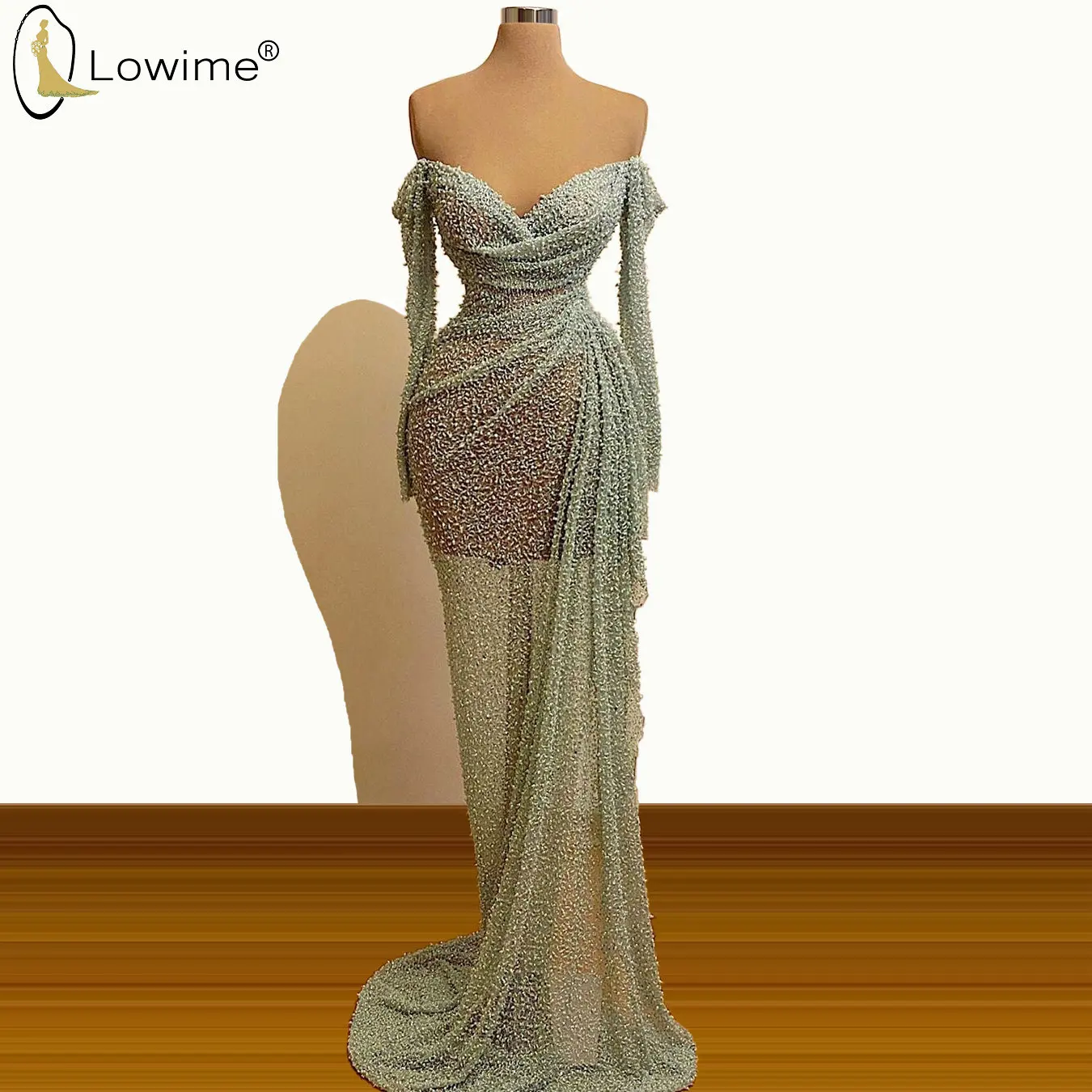 

Dubai Illusion Long Sleeve Mermaid Evening Dresses Sweetheart Neck Ruched Floor Length Robe De Soiree Formal Dress