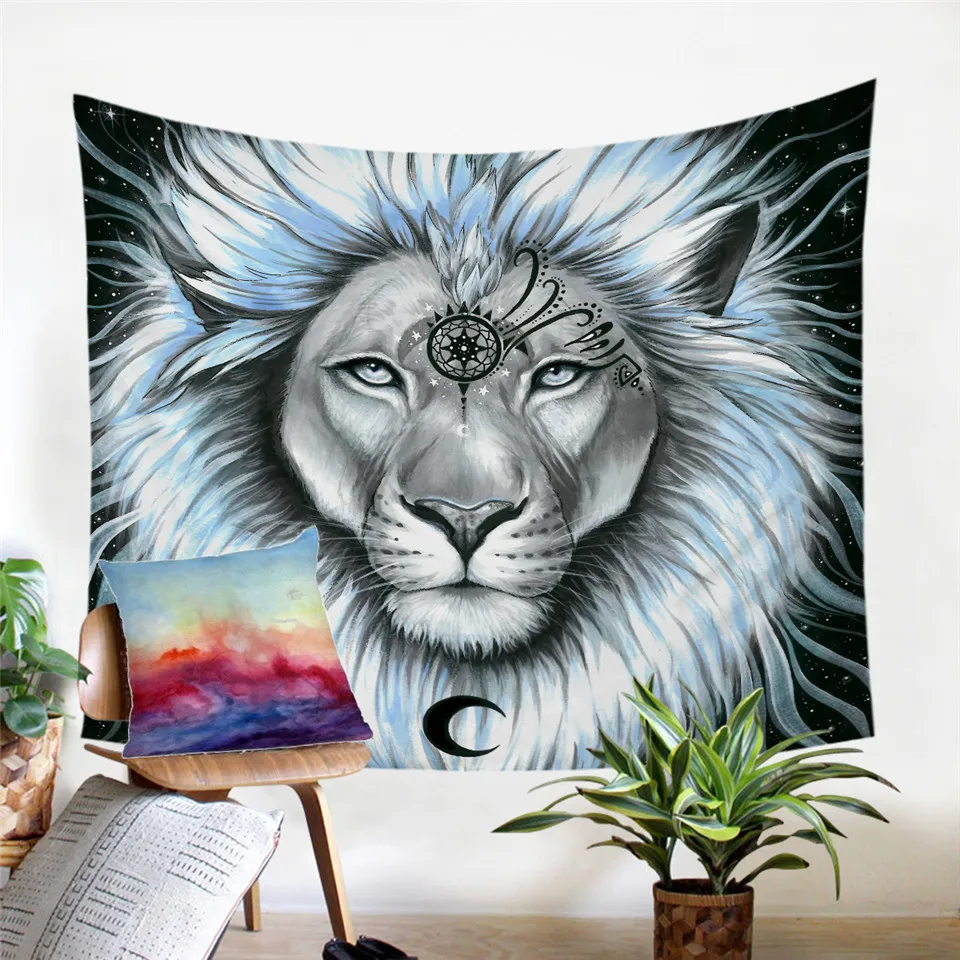 Lion Galaxy Pferd by Pixie Cold Art гобелен с этническим конем, настенный ковер для спальни с красочными животными, акварельные покрывала 130x150 - Цвет: Lion Galaxy