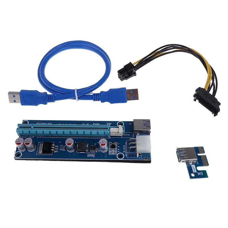 PCI-E 1X к 16X Riser Card PCIE USB3.0 Расширение SATA адаптер карта кабель питания