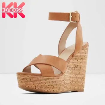 

KemeKiss Women Wedges Shoes Fashion Solid Color Open Toe Buckle Ankle Strap Shoes Women Sweet Thick Bottom Footwear Size 35-40