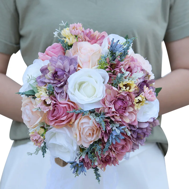 Диаметр 25 см Европейский суд Роза невесты Свадебный букет держать цветок ручной работы Модный с искусственными цветами для свадебной вечеринки