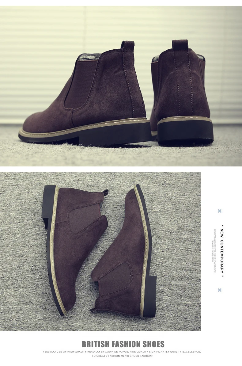 Botas Masculina/мужские ботинки; замшевая обувь без шнуровки; Высококачественная обувь в винтажном британском стиле; зимние ботинки на меху; повседневные ботильоны