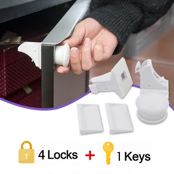 

5 in 1 Baby Safety Lock Magnetic Key Child Lock Protection Cabinet Security Door Locks Kids Straps Drawer Locker Protect Babies