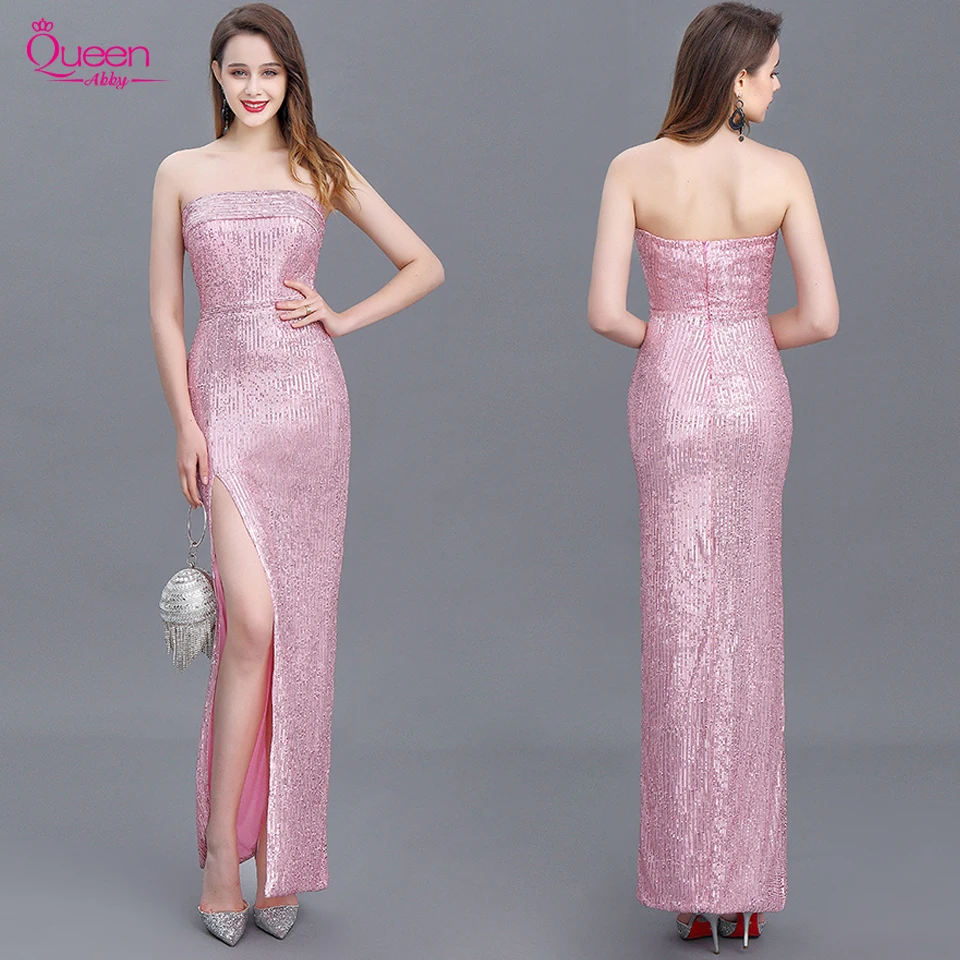 Evening Dress 2020 New Mermaid Pink Sequin Sleeveless Sexy Ankle Length with High Spilt Gowns Women | Свадьбы и торжества