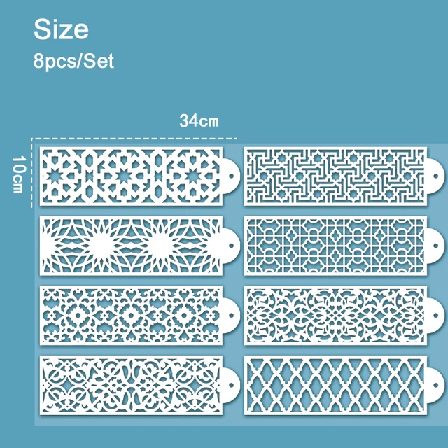 Új 8Db/Set Retro Totem Torta Csipke Sablon Művészeti Dekoráció Pad Sztrájkos Sütőszerszám Vízálló Anyag Újrafelhasználás - Image 2