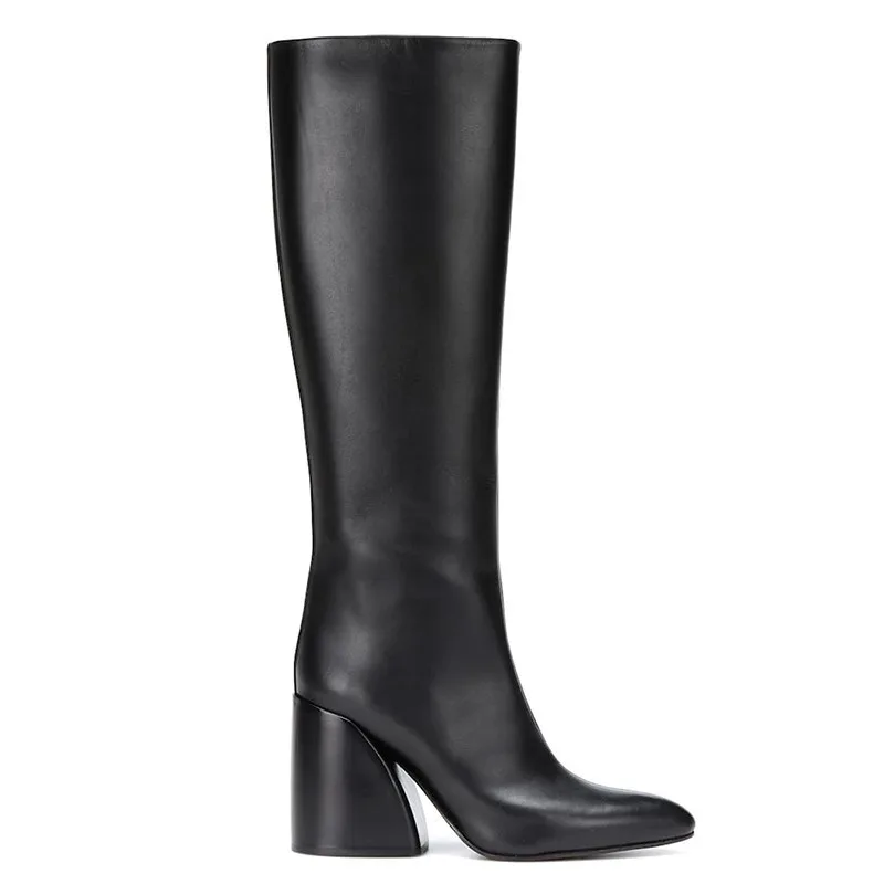 MORAZORA/Большие размеры 35-43; Новые ковбойские сапоги; женские сапоги до колена на Высоком толстом каблуке с острым носком; сезон осень-зима; модная обувь - Цвет: black