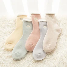 Women Furry Floor Socks Warm Female New Sweet Autumn Home Socks Winter Velvet Fashion Sleep Socks Socks Embroidery Ladies Thick