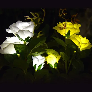 

solar light LED Solar Three Heads Rose Light Outdoor Villa Garden Inserted Lamp IP65 Five Colors Available solar garden light
