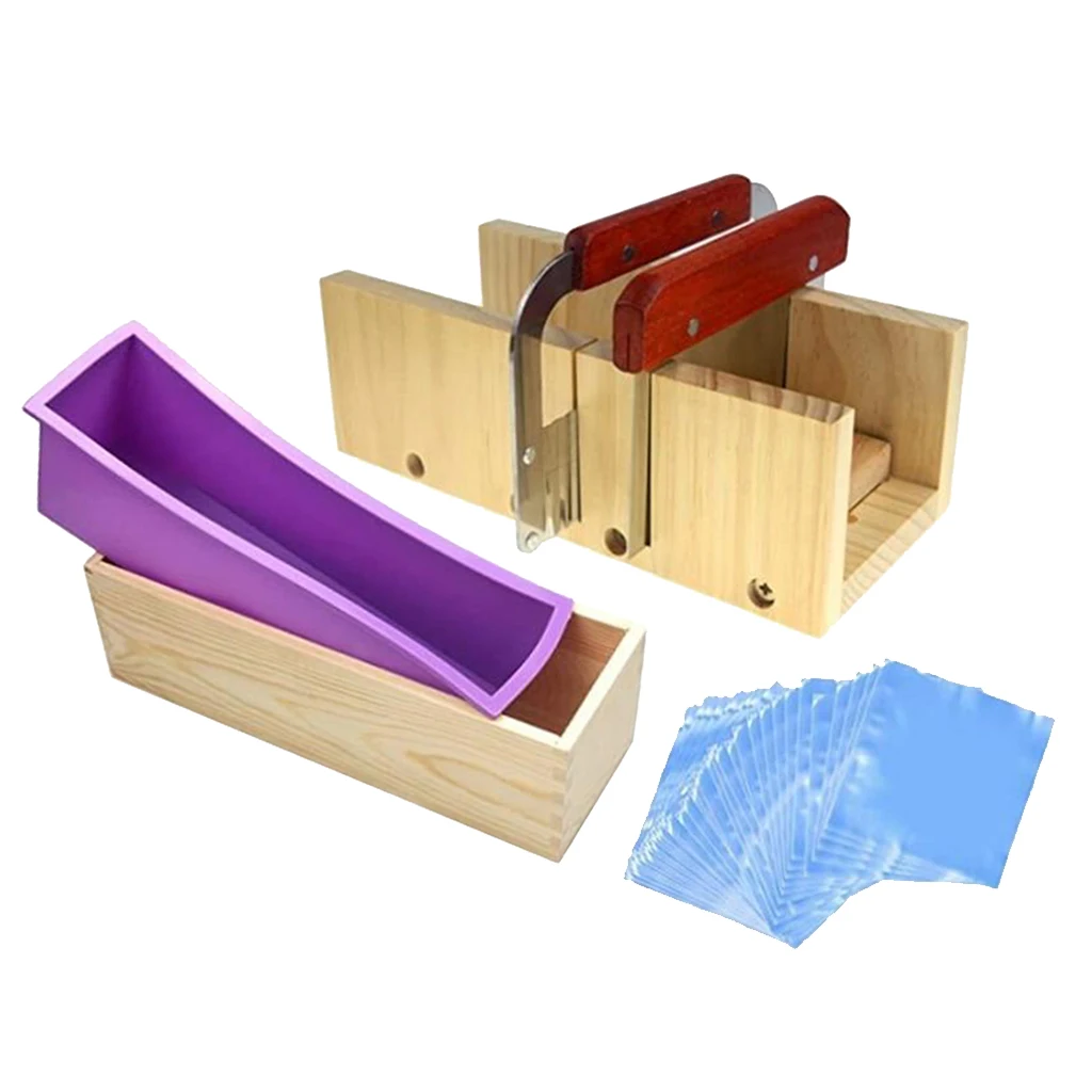 Silicone Loaf Mold Soap DIY Cutting Tool Wooden Cutter Box Stainless Steel Blade