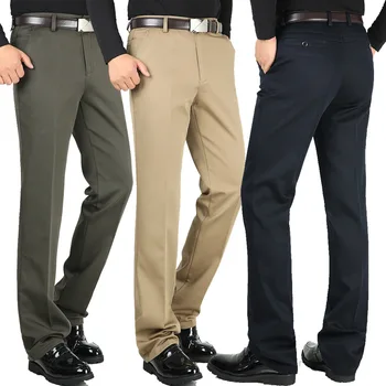 

Autumn Winter Men's Casual Pants Fashion Style High Waist Thick Loose Elastic Cotton Trousers Middle-aged Men Solid Long Pants