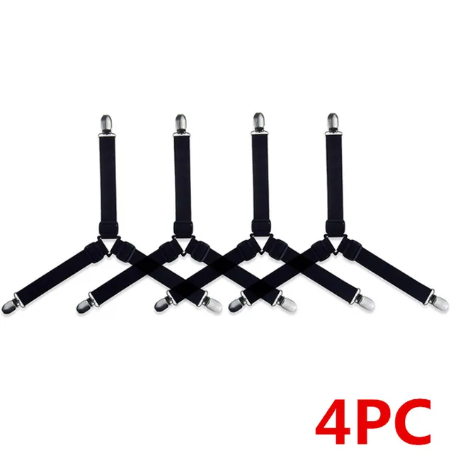 4Pcs/Set Adjustable Elastic Bed Sheet Sofa Holder Tablecloth Curtain Triangle Bed Sheet Clip Household Organizing Gadgets black