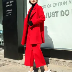 2019 осеннее и зимнее пальто и штаны два комплекта женских 100% кашемировых коротких пальто модные сексуальные красные кашемировые вечерние