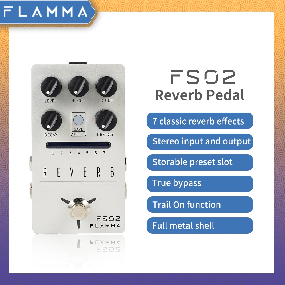 Pedal de Reverb para Guitarra Pedal de Efeitos Estéreo para Guitarra Elétrica com Mola Flamma Reverb True Bypass Fs02 - Image 4