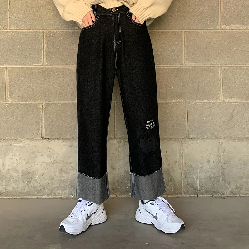 Новые весенние женские модные джинсы в консервативном стиле, длинные женские прямые джинсовые штаны с высокой талией, черные джинсы