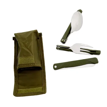 

2020 Quality Stainless Steel Portable Folding Cutlery Set Fork Knife With Army Pouch Survival Camping Bag Outdoor Cutlery Tools