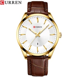 CURREN Luxury Men's Leather Strap Quartz Watch - Elegant Business Wristwatch (45mm) (White watch)
