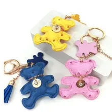 Экспорт страуса шаблон кожаный медведь кисточкой брелок сумка Подвеска автомобиль брелок аксессуары оптом