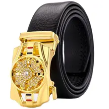 

Genuine Leather Crystal Men Belt Luxury Automatic Buckle Male High Quality Leather Belt Men Male Strap Vintage Jeans