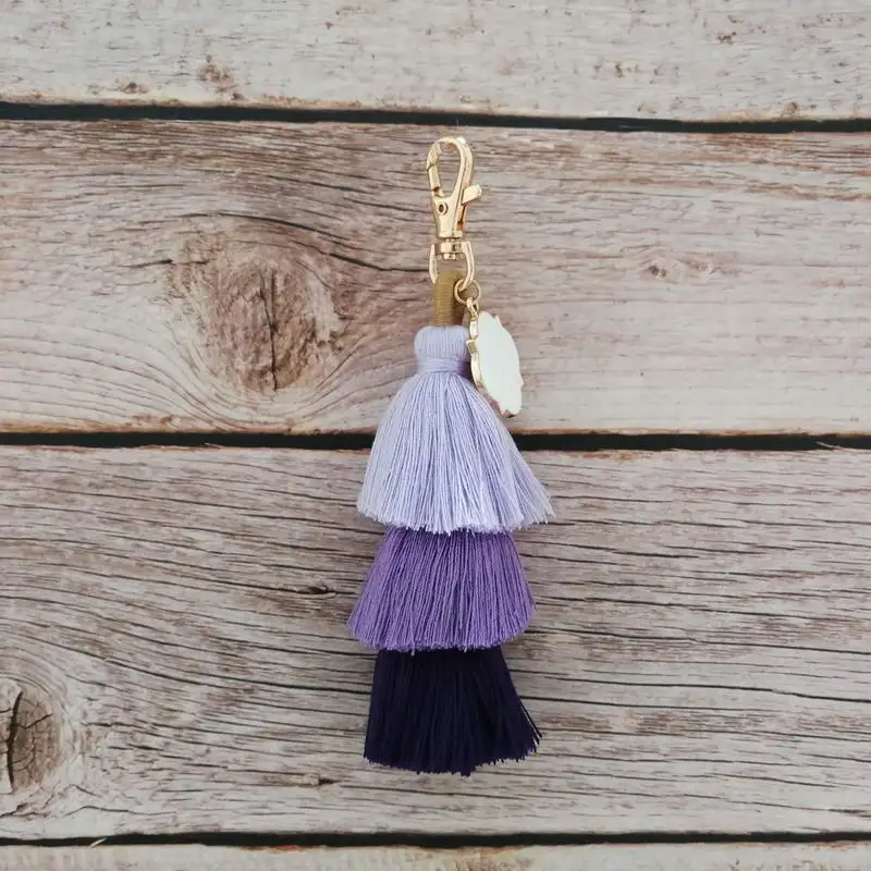 Геометрический пустой белый эмаль брелок капля для ключей трехслойный многоцветный хлопок бахрома брелок для женщин сумка Ювелирные изделия Аксессуары