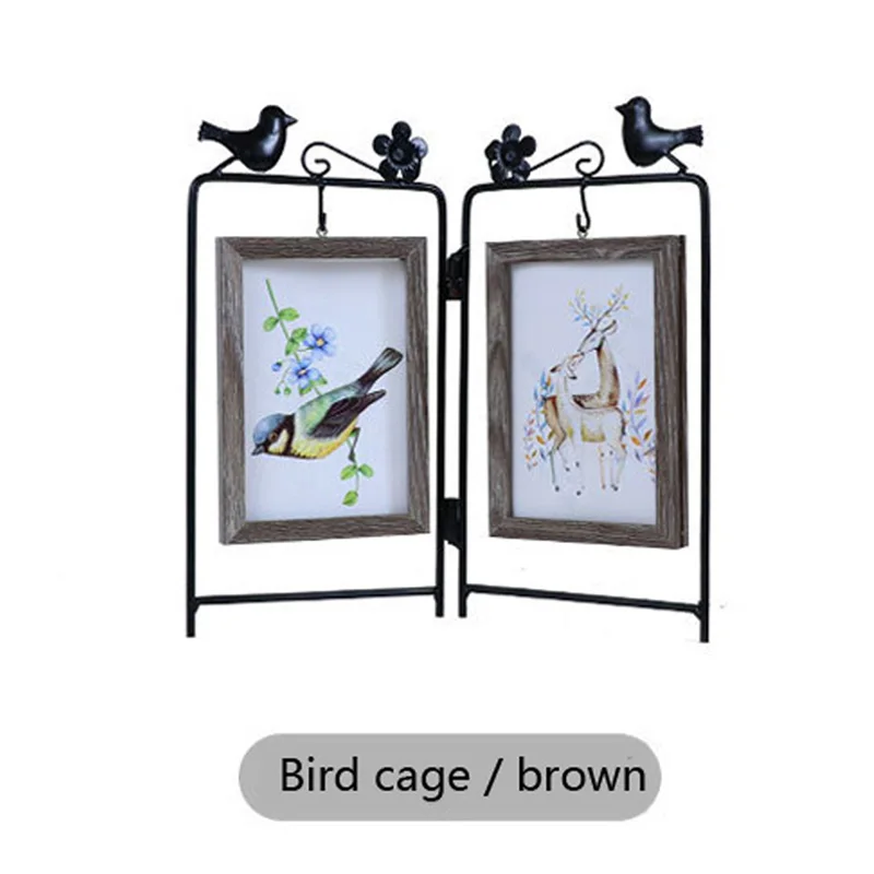 Bird cage brown 6-дюймовый висит двухсторонняя рамка для фотографии для дома кадры таблицы Nordic геометрический металлические шаблоны стеклянная для фотографии с деревянным каркасом и мы вышлем вам фото - Цвет: Bird cage brown