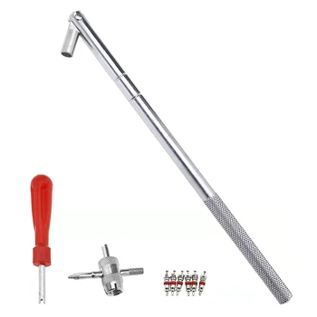 

9pcs/set Tire Repair Tools Zinc Alloy Valve Cores Core Remover Electroplated Iron Stem Puller 4 Way Tool for Car Bike Bicycle