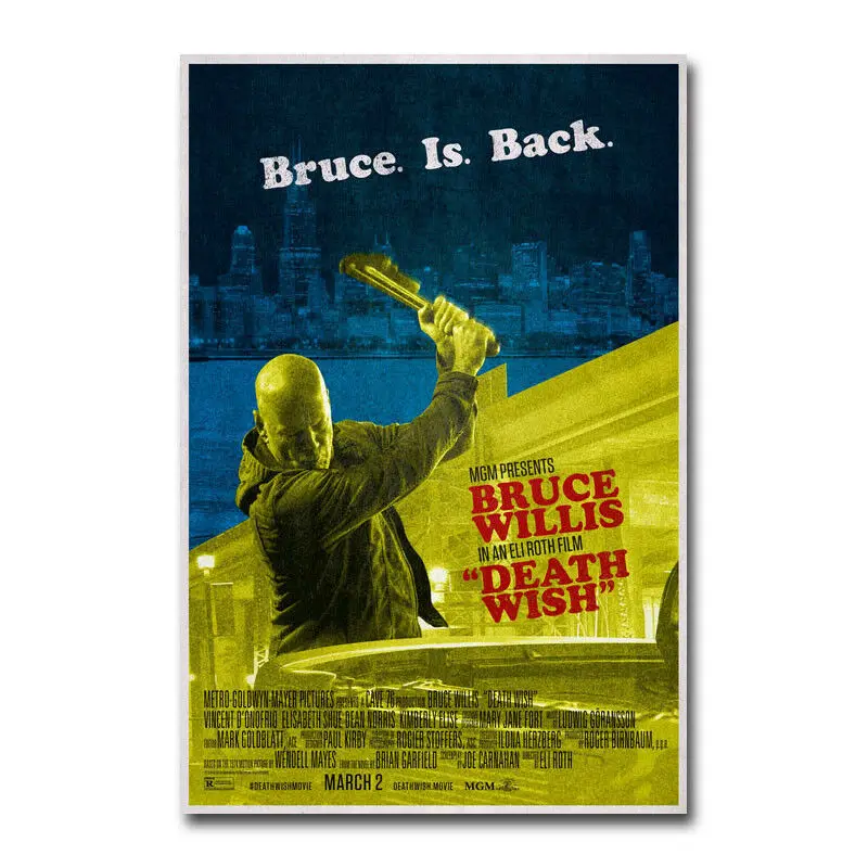 

Шелковый плакат с изображением Брюса Виллиса из фильма «Death Wish 2018», наклейка на стену, декоративный подарок