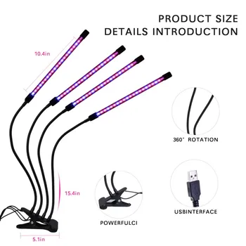 

2PCS Full Spectrum Remote Control Timing Dimming LED Planting Light 36W Flexible Clip USB Desktop Flower Plant Hydroponic Light