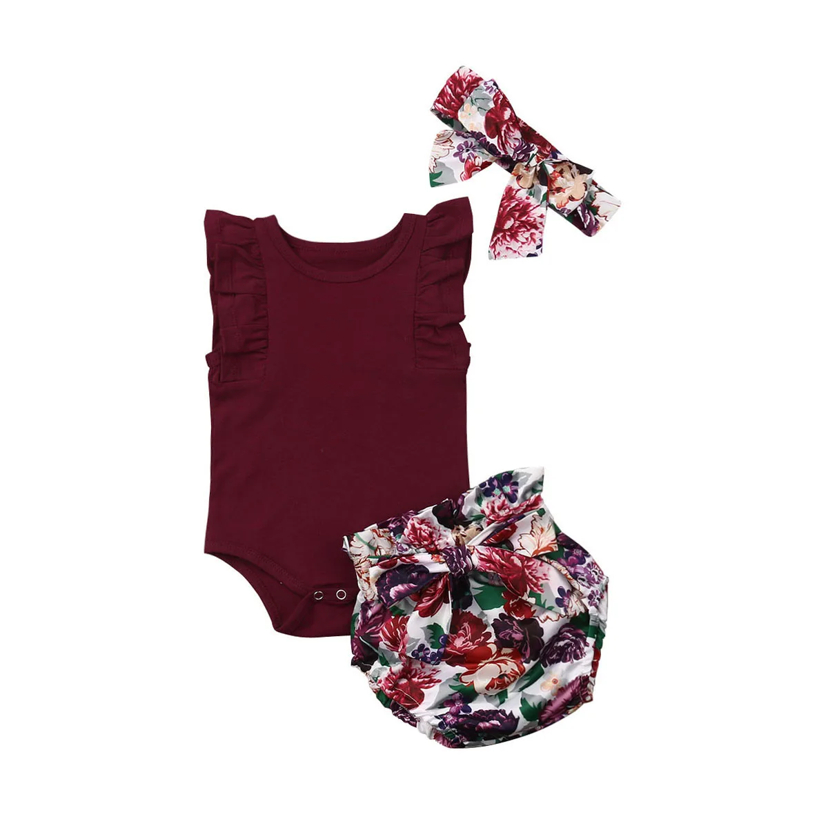 Short Pants Новинка года; однотонные топы для маленьких девочек Одежда для новорожденных; одежда для маленьких девочек Комбинезон; боди+ шорты с цветочным принтом; комплект - Цвет: Short Pants