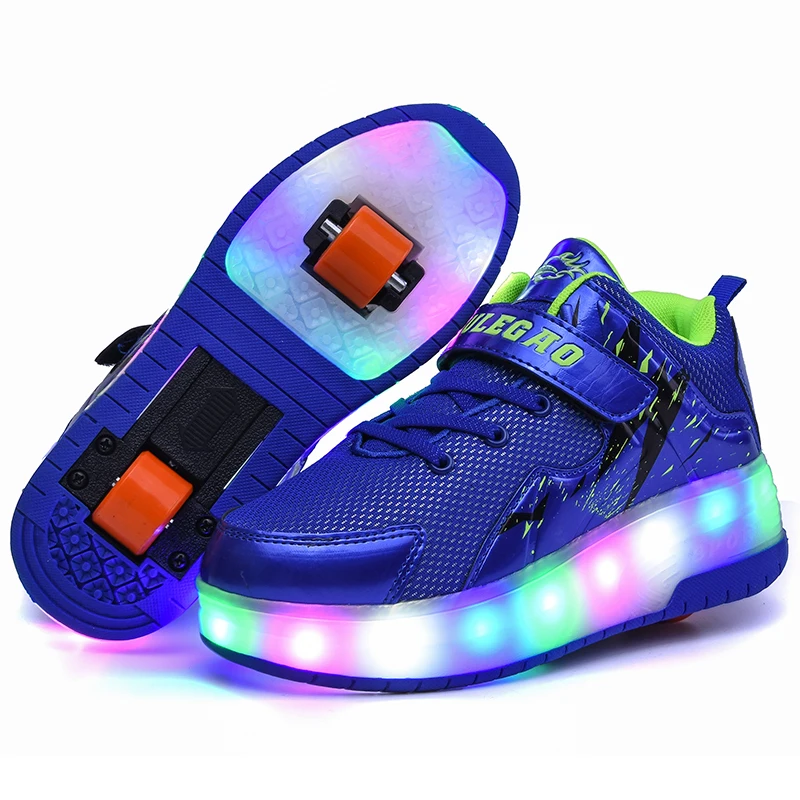 

Girls Boys New USB Charging Fashion LED Light Roller Skate Shoes For Children Kids Sneakers With Wheels Two wheels