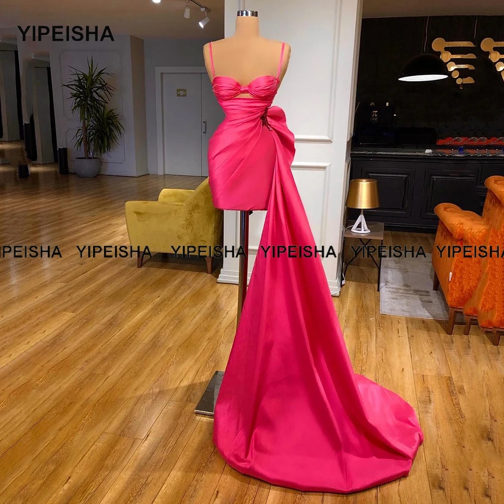 

Yipeisha Spaghetti Straps Mini Cocktail Party Dresses Sheath Removable Prom Dress Sexy Robe de Bal Pageant Gown Customized