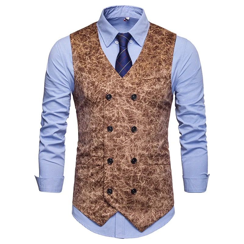 

New Style European Version of Men Leopord Pattern Hugh Body Nightclub Suit Waistcoat Coat Men's Casual England Large Size Waistc