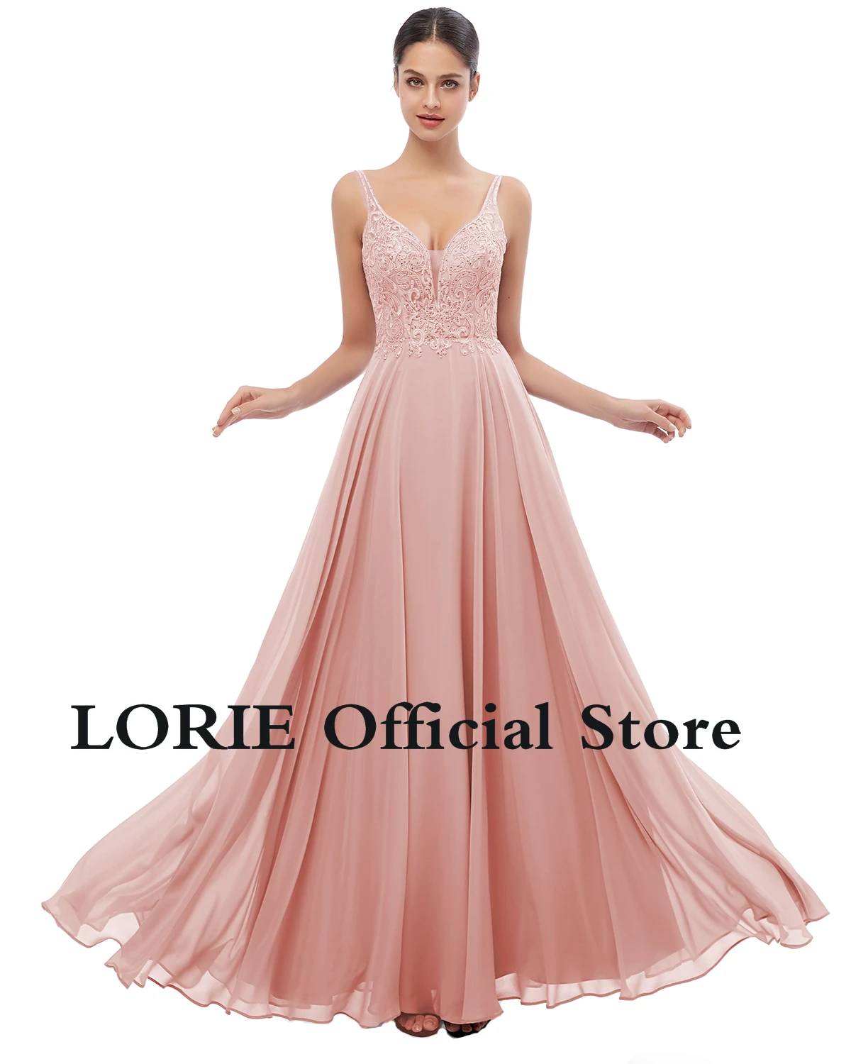 Лори популярное винтажное лиловое платье для выпускного вечера кружевное длинное сексуальное с v-образным вырезом открытая спина Формальное вечернее платье шифон с бисером - Цвет: Pearl Pink