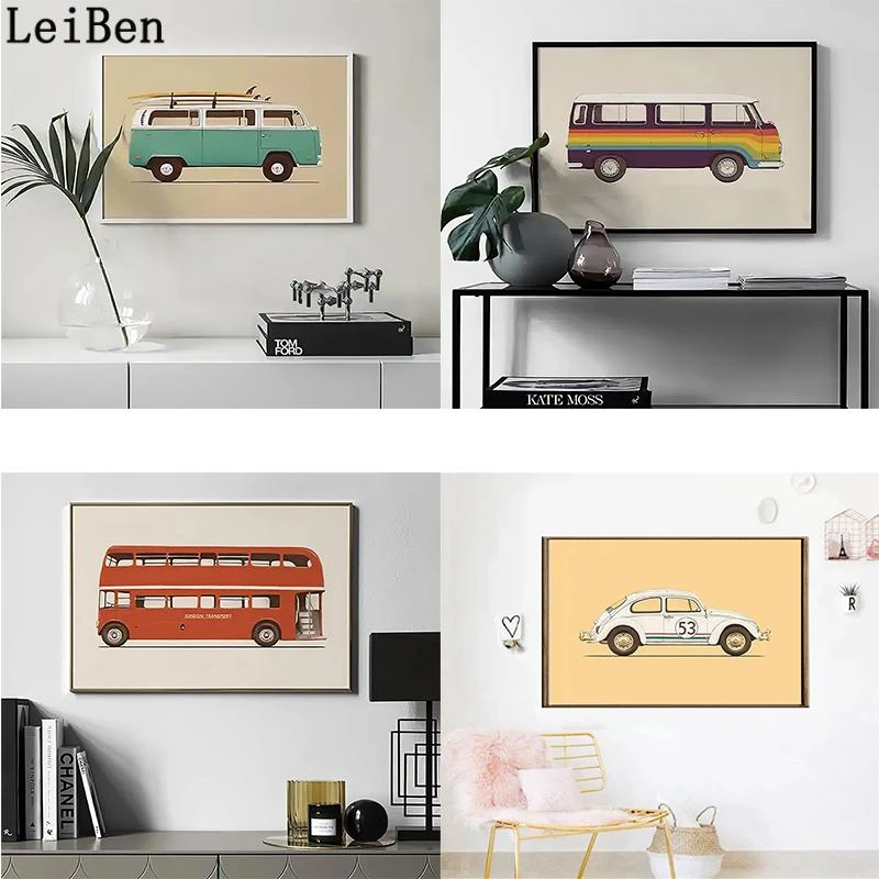 Cartoon Minimalist Car Canvas Poster Red Bus And Green Jeep Van Car  Pictures For Kids Room Decor Wall Art Interior Paintings - Painting &  Calligraphy - AliExpress