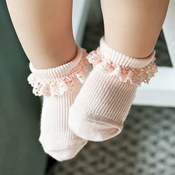 

Winter Autumn Baby Cotton Socks Solid Color Vertical Strip Princess Infant Children Non-slip Lace Socks Non-slip Soft Warm Socks