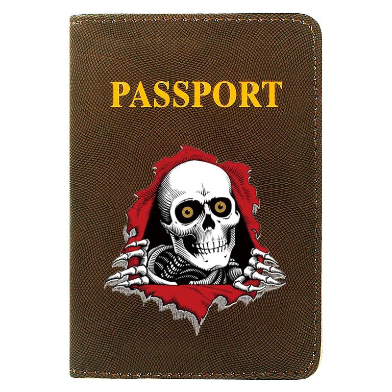 

Unique Steampunk Skeleton Printing Women Men Passport Cover Leather Travel ID Credit Card Holder Pocket Wallet Bags