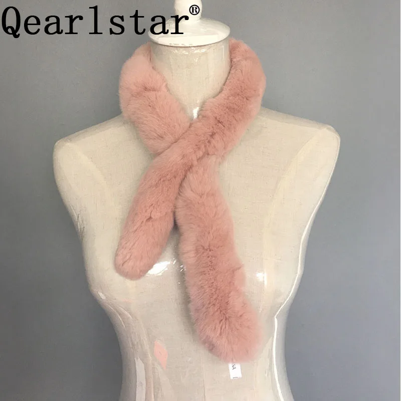 

Qearlstar Woman Real Fur Scarf Warmer Rex Rabbit Fur Winter Scarf Luxury Neckerchief Scarves Wraps Collar Female Muffler CAA20