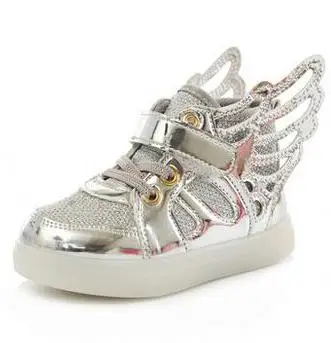 Luminous Sneakers Kids Shoes For Boys Girls Led Shoes Children Sport Flashing Lights Glowing Glitter Casual Baby Wing Flat Boots - Цвет: Silver