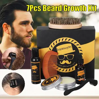 

7 Pcs/set Men Beard Growth Kit Hair Growth Enhancer Thicker Oil Nourishing Leave-in Conditioner Beard Grow Set with Comb