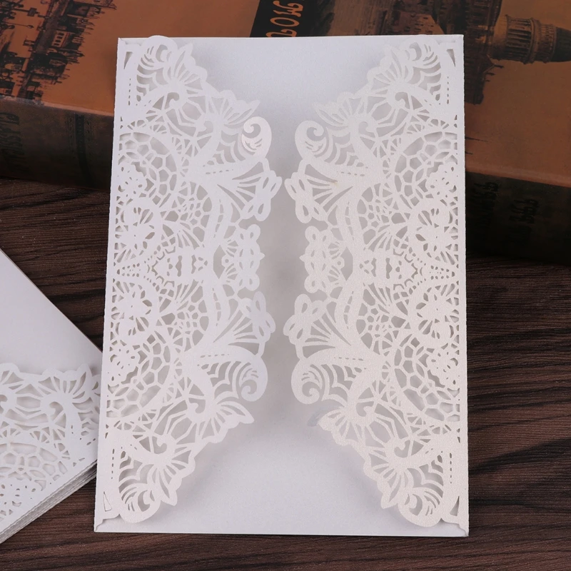  10Pcs Wedding Invitation Cards Kit with Envelopes Seals Personalized Printing D08D - 4.00036E+12