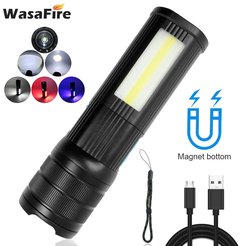 Portable 1*L2+2*COB Work Light Rechargeable Magnetic Led Flashlight Zoomable 3-mode Waterproof Torch for Car Repairing Working | Лампы и