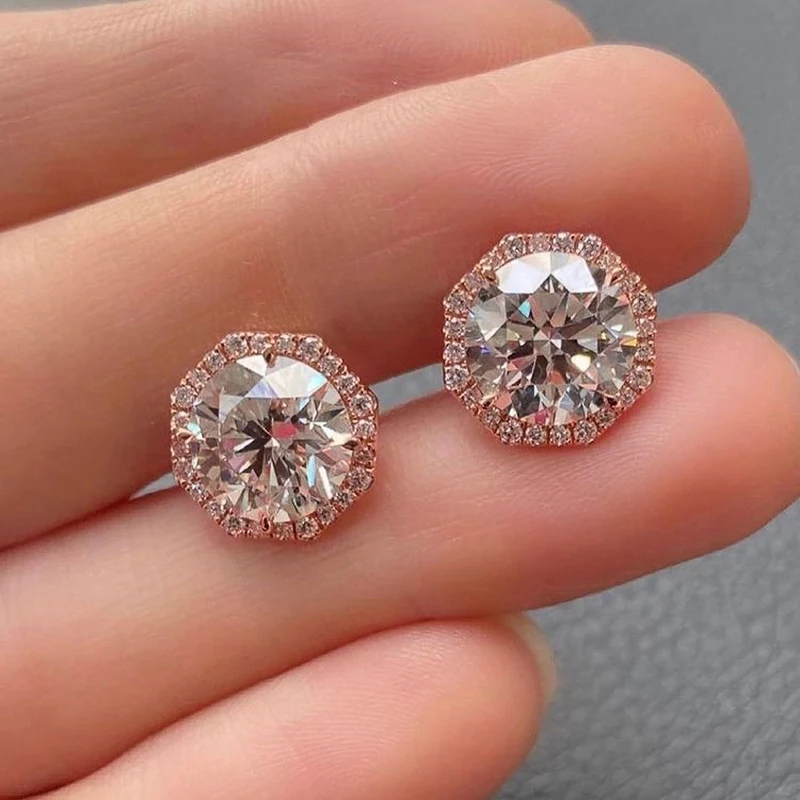 Waliicorners Rose Gold Plated Stud Earrings with Round Cubic Zirconia Geometric Versatile Female Earrings 5 Hf0e03be006744465b5938ee4b3b5f7c8y