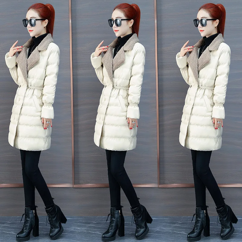 

Mid-length Hoodless Cotton Coat Women's 2019 Winter New Style Ozhouzhan Slim Fit Cotton-padded Jacket down Feather Cotton-padded