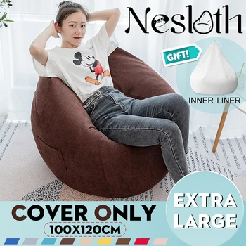 

2Pcs Velvet Lazy BeanBag Sofas Cover+Inner Liner without Filler Large Lounger Seat Bean Bag Pouf Puff Couch Tatami Living Room