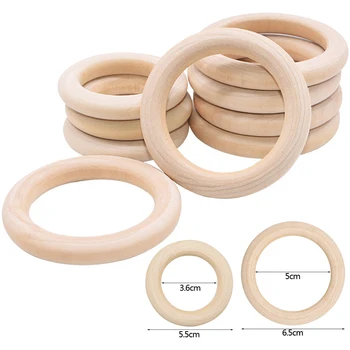 

5Pcs 5.5/6.5cm Natural Wood Rings Baby Teething Rings Infant Teether Kids Toy Wooden Beads For DIY Craft Gift Home Decoration