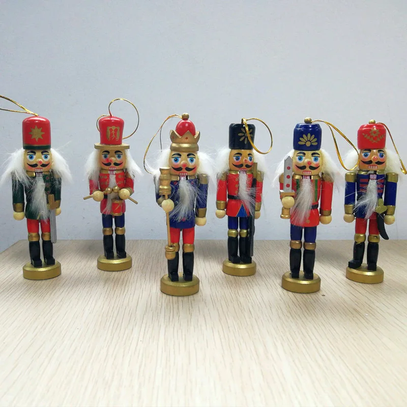 6Pcs Wooden Nutcracker Doll Soldier Miniature Figurines Vintage Handcraft Puppet New Year Christmas Ornaments Home Decor